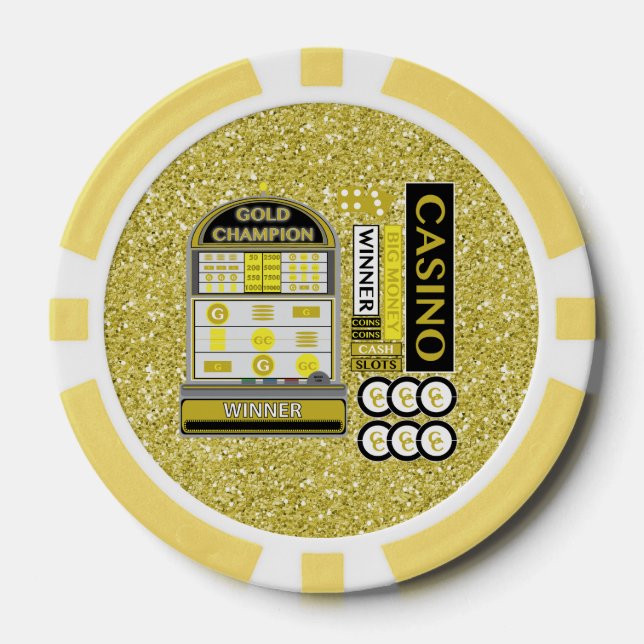Gold Champion Slots Casino Faux Glitter Poker Chips (Front)