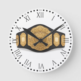Gold Championship Belt Boxing Wrestling Decor Round Clock