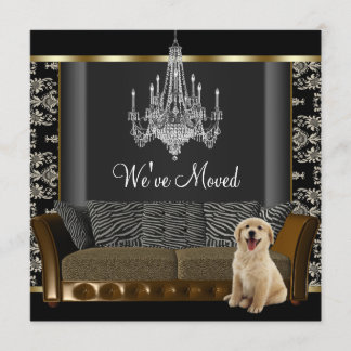 Gold Chandelier Black Damask Change of Address Announcement
