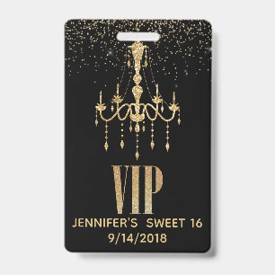 Gold Chandelier Sweet 16 Party VIP Badge ID Badge