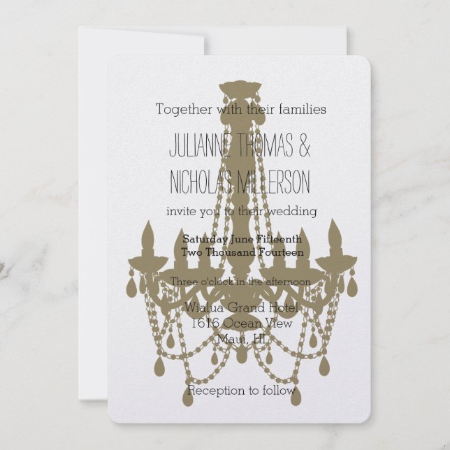 Gold Chandelier Wedding Invitation (Front)