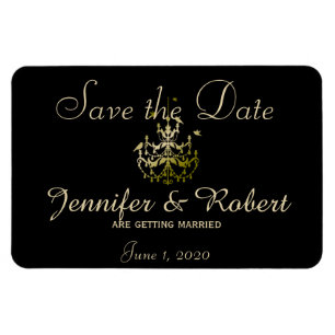 Gold Chandeliers Black Posh Wedding Save the Date Magnet