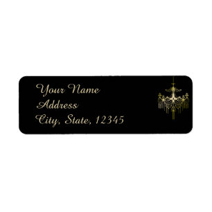 Gold Chandeliers on Black Posh Wedding Label