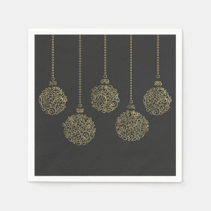 Gold & Charcoal Ornaments Elegant Holiday Party Napkin