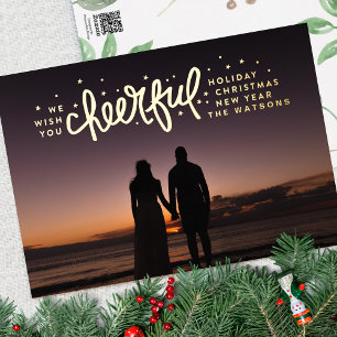 Gold Cheerful Stars PHOTO Christmas Greeting