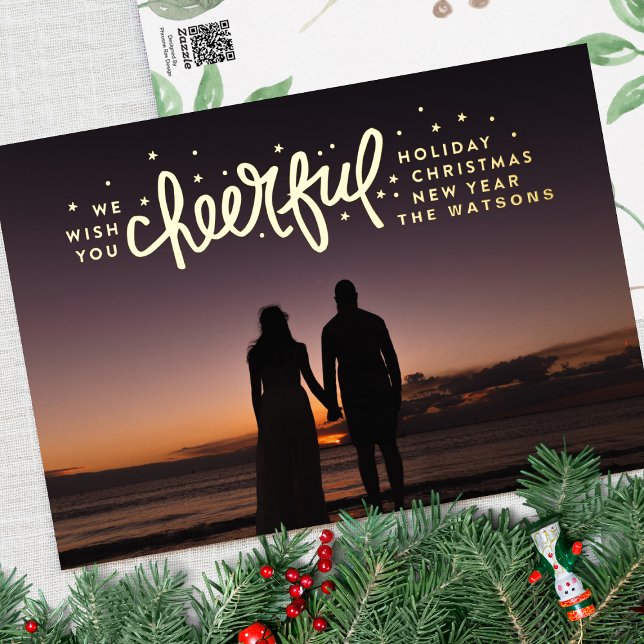 Gold Cheerful Stars PHOTO Christmas Greeting (Creator Uploaded)