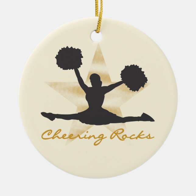 Gold Cheering Rocks T-shirts and Gifts Ceramic Tree Decoration (Front)