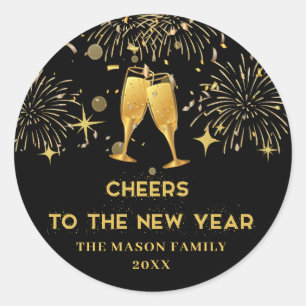 Gold Cheers New Years Eve Party Classic Round Sticker
