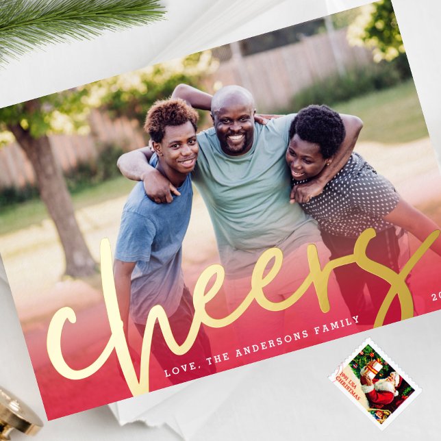 GOLD CHEERS | Red Gradient Merry Christmas Photo (Creator Uploaded)