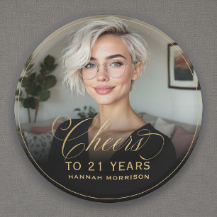Gold Cheers to 21 Years Custom Photo Birthday Paper Plate