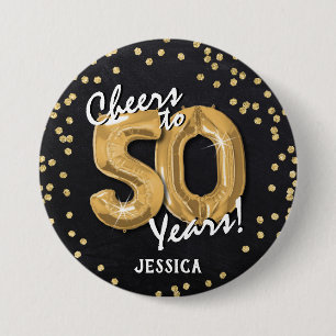 Gold Cheers to 50 Years' 50th Birthday 7.5 Cm Round Badge