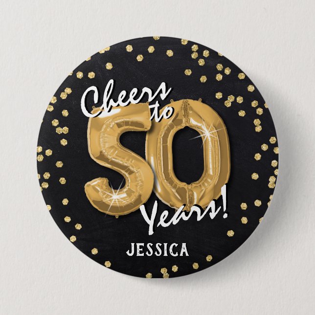 Gold Cheers to 50 Years' 50th Birthday 7.5 Cm Round Badge (Front)