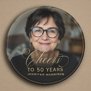 Gold Cheers to 50 Years Custom Photo Birthday Paper Plate