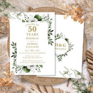 Gold Cheers To 50 Years Wedding Anniversary  Invitation