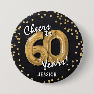 Gold Cheers to 60 Years' 60th Birthday 7.5 Cm Round Badge