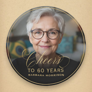 Gold Cheers to 60 Years Custom Photo Birthday Paper Plate