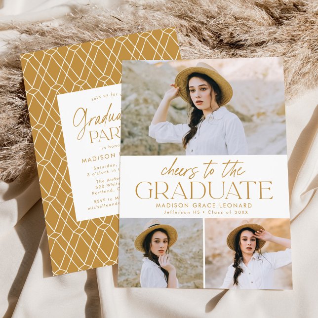 Gold | Cheers to the Grad Photo Graduation Party Invitation (Creator Uploaded)