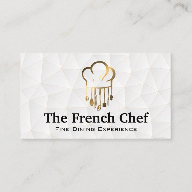 Gold Chef Hat and Utensils | Restaurant Culinary Business Card (Front)