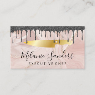 Gold Chef Knife Pink Marble and Icing Business Card