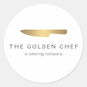 Gold Chef's Knife Logo Catering Restaurant Classic Round Sticker