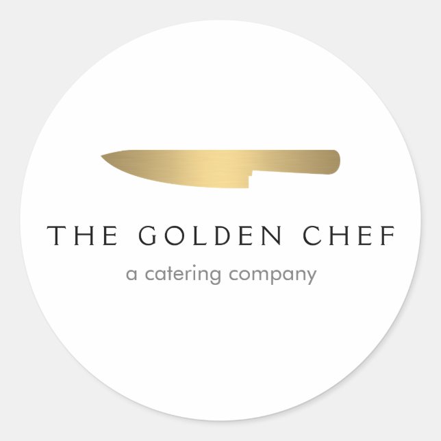 Gold Chef's Knife Logo Catering Restaurant Classic Round Sticker (Front)