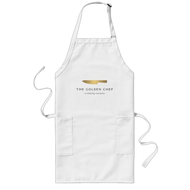 Gold Chef's Knife Logo Catering Restaurant Long Apron (Front)