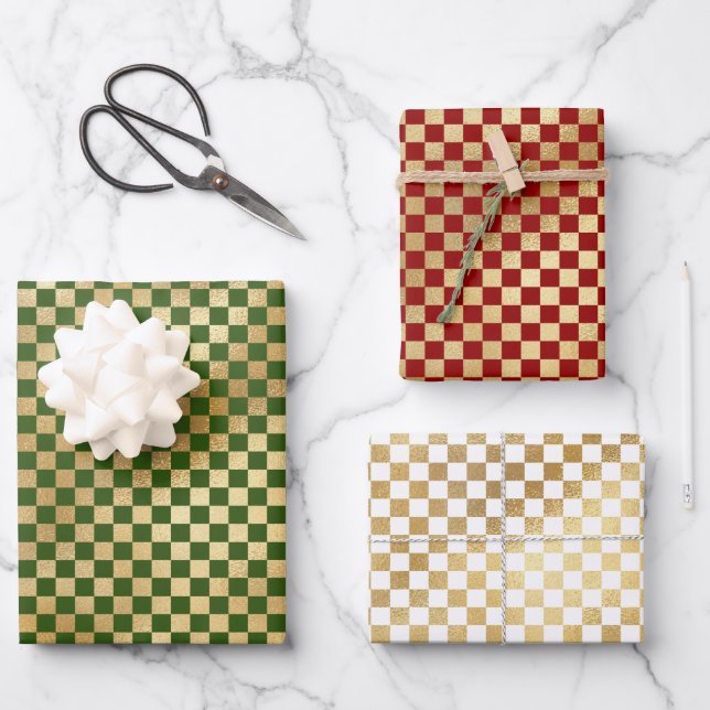  Gold Chequered Boxed pattern Wrapping Paper Sheet (Front)