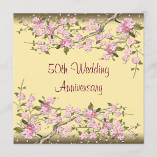 Gold Cherry Blossom 50th Anniversary Party Invitation