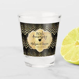 Gold Chevron and Diamonds Anniversary Shot Glass