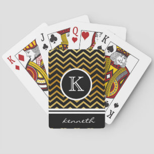 Gold Chevron Black Monogram Name Custom Playing Cards