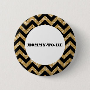 Gold Chevron Glitter Baby Shower Button