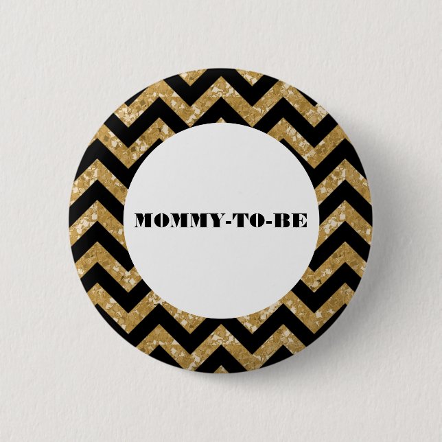 Gold Chevron Glitter Baby Shower Button (Front)