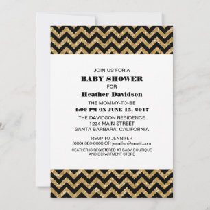 Gold Chevron Glitter Baby Shower Invite