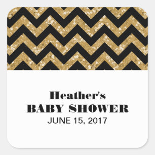 Gold Chevron Glitter Baby Shower Stickers