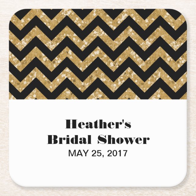 Gold Chevron Glitter Bridal Shower Coasters (Front)