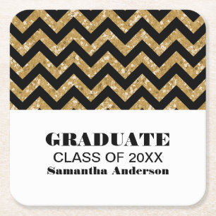 Gold Chevron Glitter Graduation Coasters