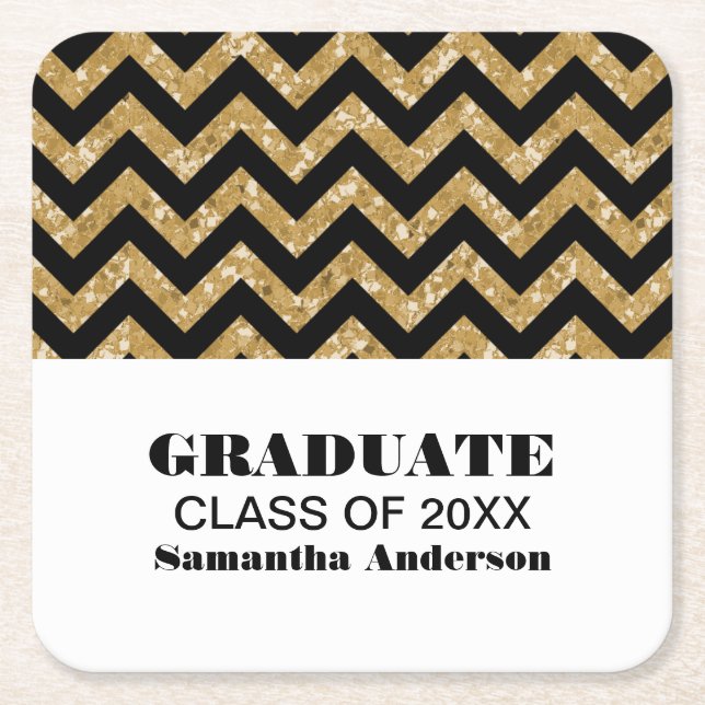 Gold Chevron Glitter Graduation Coasters (Front)
