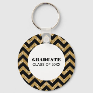 Gold Chevron Glitter Graduation Keychain