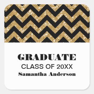 Gold Chevron Glitter Graduation Stickers