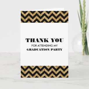 Gold Chevron Glitter Graduation Thank You Card