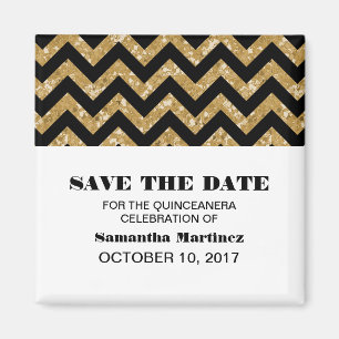 Gold Chevron Glitter Quinceañera Magnet