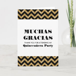 Gold Chevron Glitter Quinceañera Thank You Card