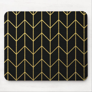 Gold Chevron on Black Background Modern Chic Mouse Pad