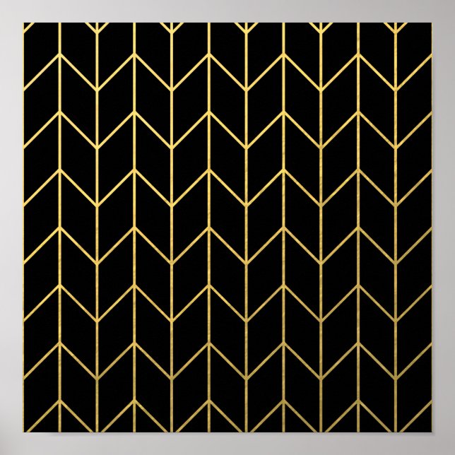 Gold Chevron on Black Background Modern Chic Poster (Front)