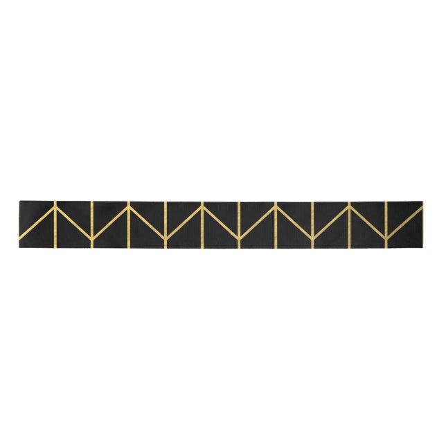 Gold Chevron on Black Background Modern Chic Satin Ribbon (Front)