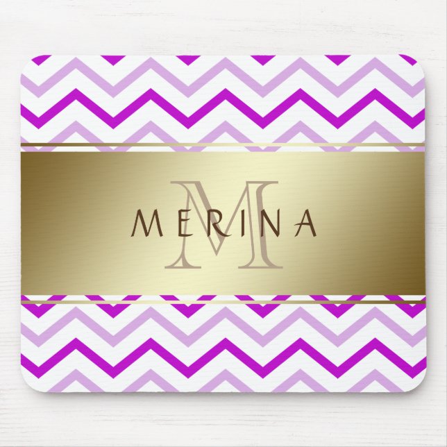 Gold Chevron Pattern Monogram Personalise Mouse Pad (Front)