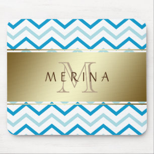 Gold Chevron Pattern Monogram Personalise Mouse Pad
