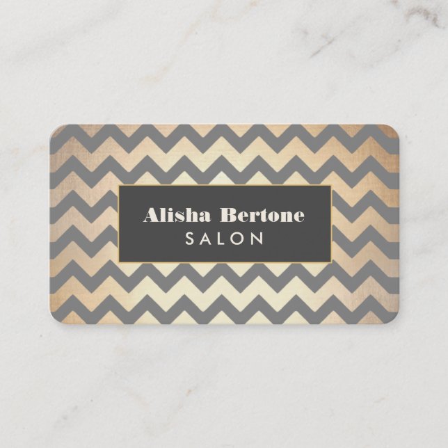 Gold Chevron Pattern Salon & Spa Business Card (Front)