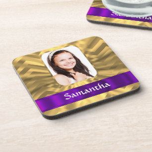 Gold chevron photo template coaster