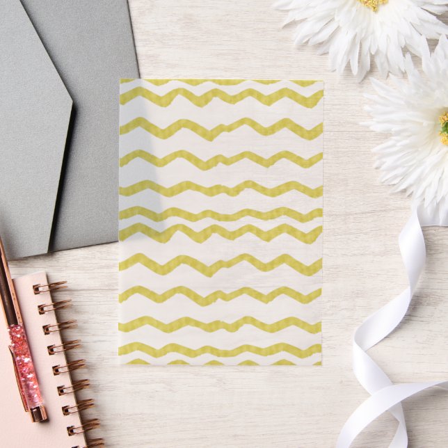 Gold Chevron Stripe Pattern Hand-drawn Look Vellum Invitations (Wedding)
